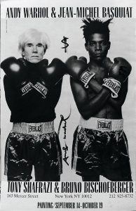 Andy Warhol’s Interview Magazine, 1985. Pagina interna firmata da Andy Warhol e Jean Michel Basquiat 42x27cm. Collezione Rosini Gutman