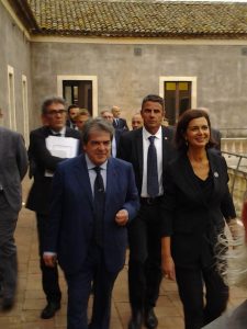 Il sindaco di Catania, Enzo Bianco, e la presidente della Camera, Laura Boldrini, a Palazzo della Cultura di Catania