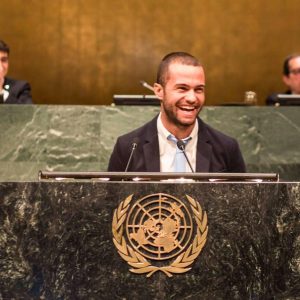 Andrea Caschetto durante il suo discorso all'Onu